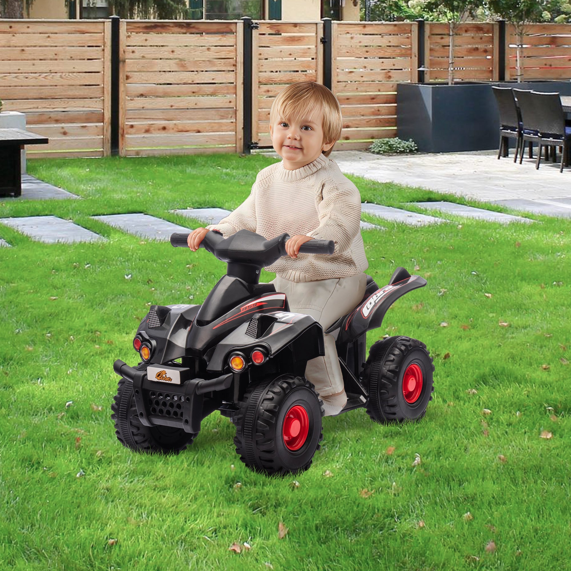 Qaba 6V Kids ATV Quad w/ Music, Forward, for 2-6 Years, Black