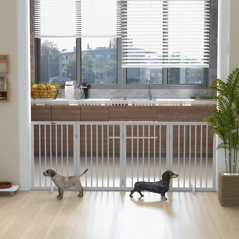 Free Standing Pet Gate, Foldable Dog Gates with 2 Support Feet, 4 Panels for Doorway Stairs, White