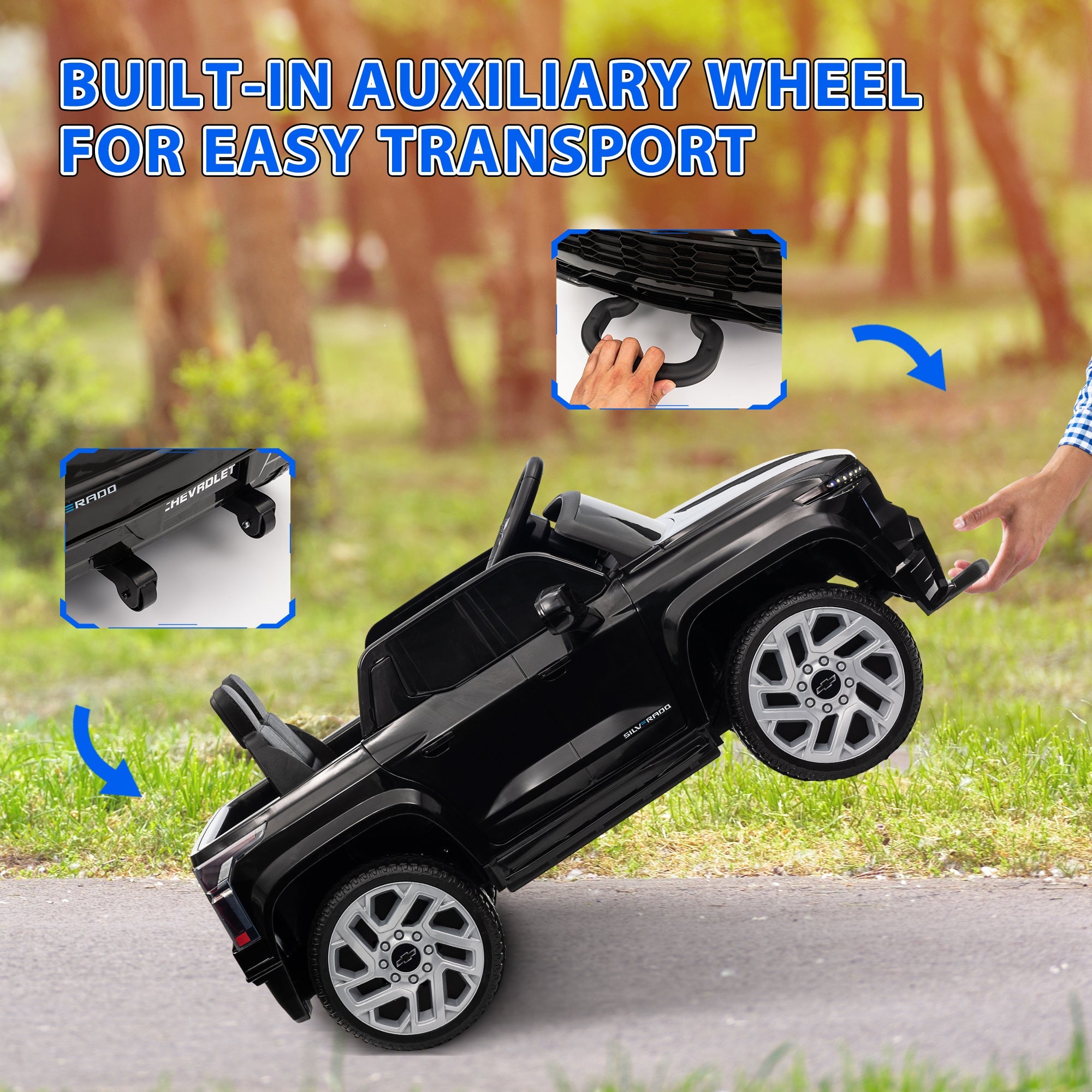 Qaba 12V CHEVROLET SILVERADO EV RST Licensed Kids Car w/ Remote, Spring Suspension, Soft Start, Training Wheels, Black