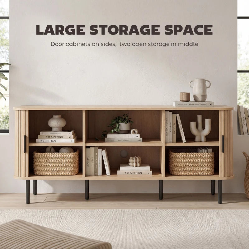 TV Stand Cabinet for TVs up to 65 Inches, TV Unit with Storage Shelves and Cabinets for Living Room, Oak Tone