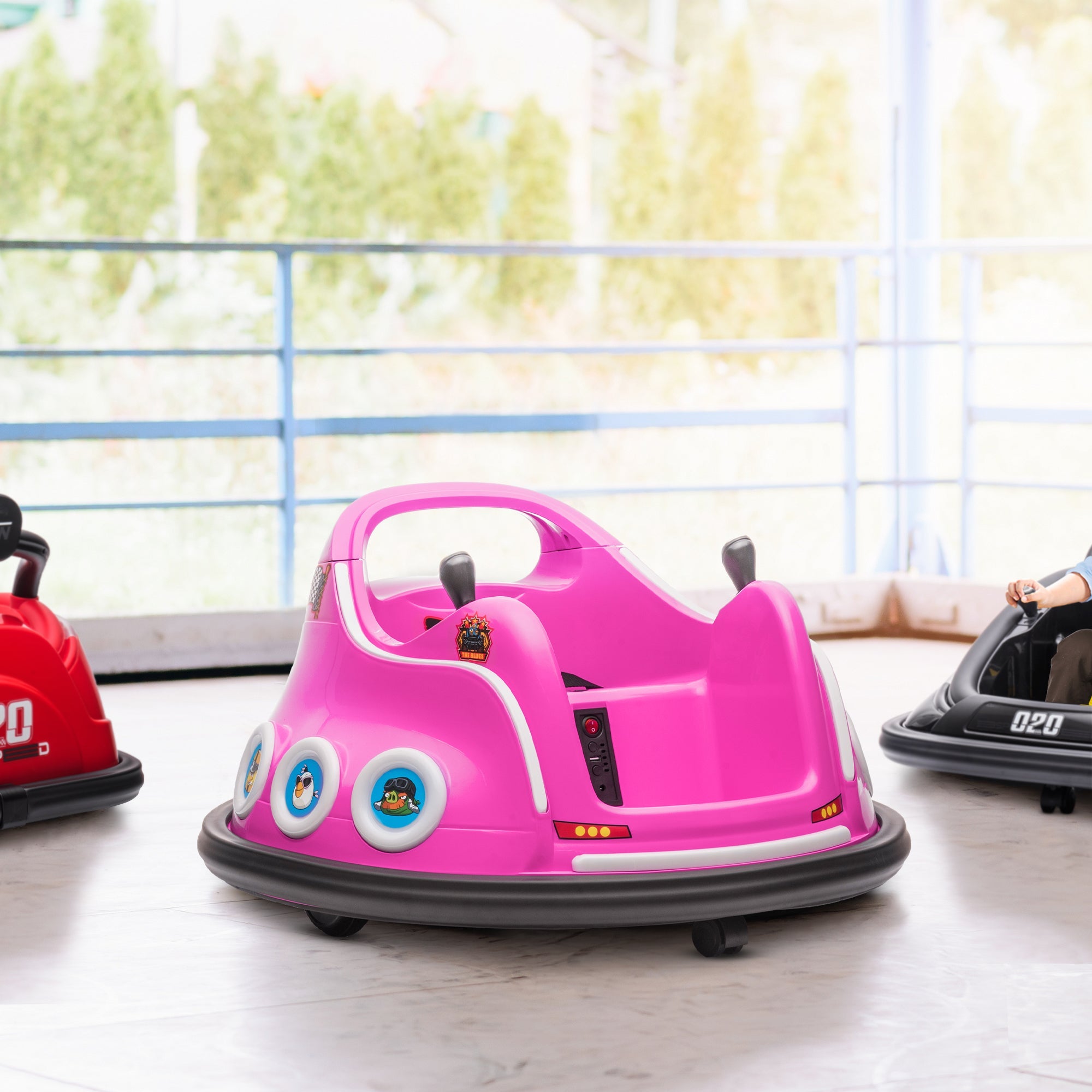 Qaba Angry Bird Licensed Electric Ride on Car, 12V Bumper Car for Kids w/ Dual Joysticks, 360 Degree Spin, Pink