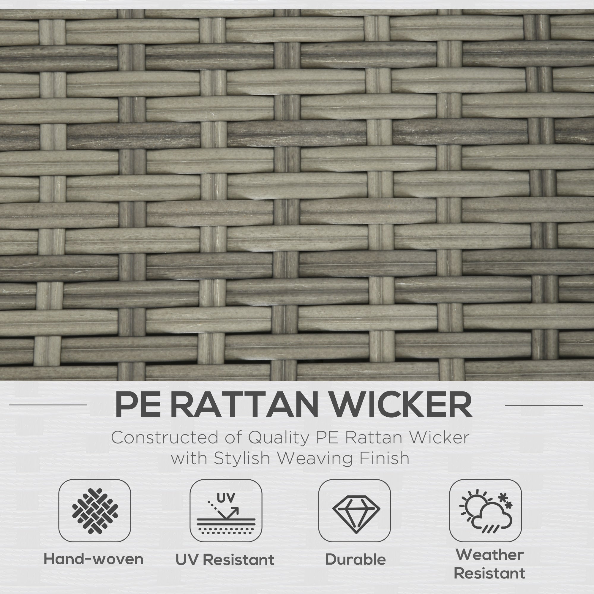 Outsunny Modern 3-Piece Rattan Sofa Set, Wicker Patio Furniture with Coffee Table, Cushions, Pillows for Outdoor