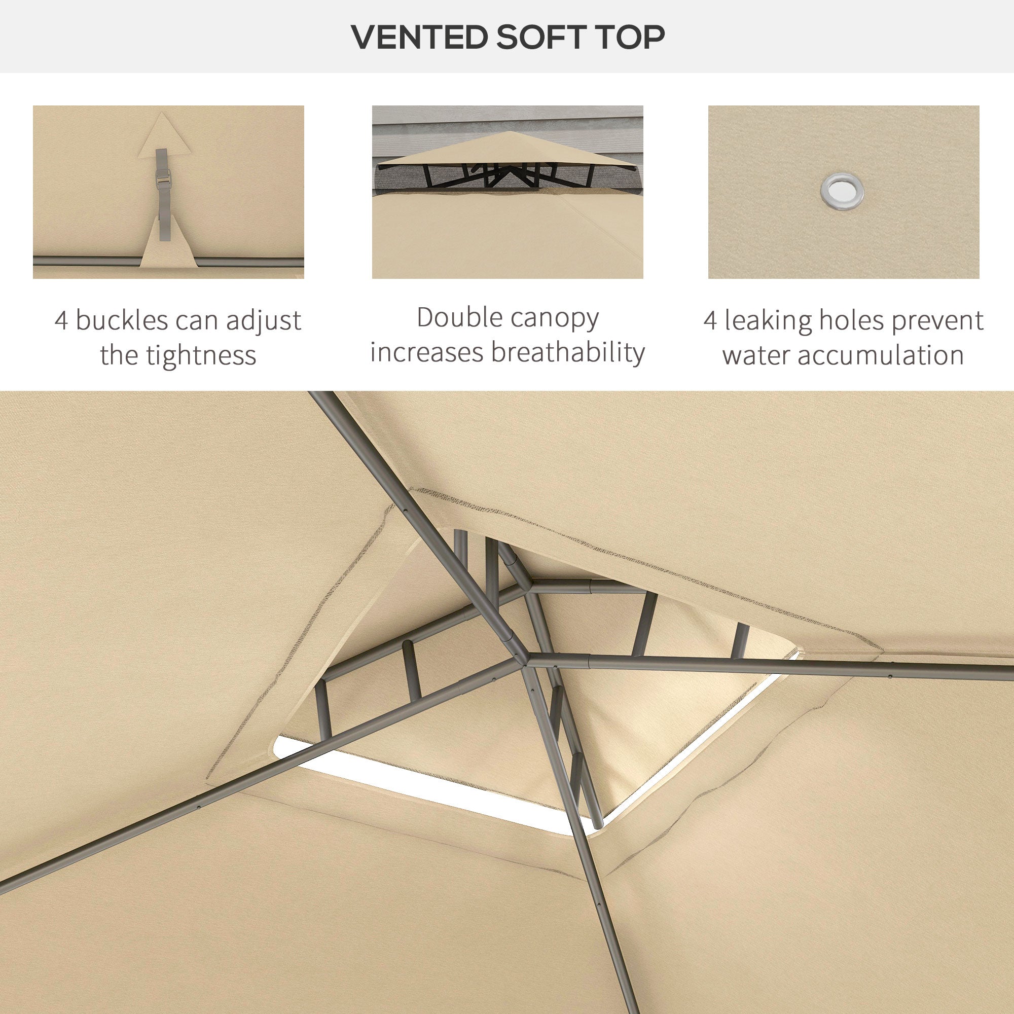 Outsunny 11.65' x 10' Patio Gazebo Outdoor Pavilion 2 Tire Roof Canopy Shelter Garden, Steel Frame w/ Mosquito Netting, Taupe