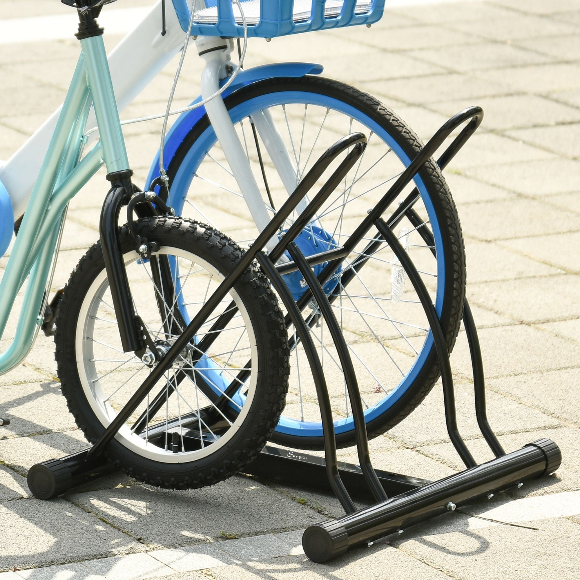 Soozier Cycle Parking Stand: 2-Slot Floor Parking Bicycle Rack, Garage Storage Indoor Outdoor