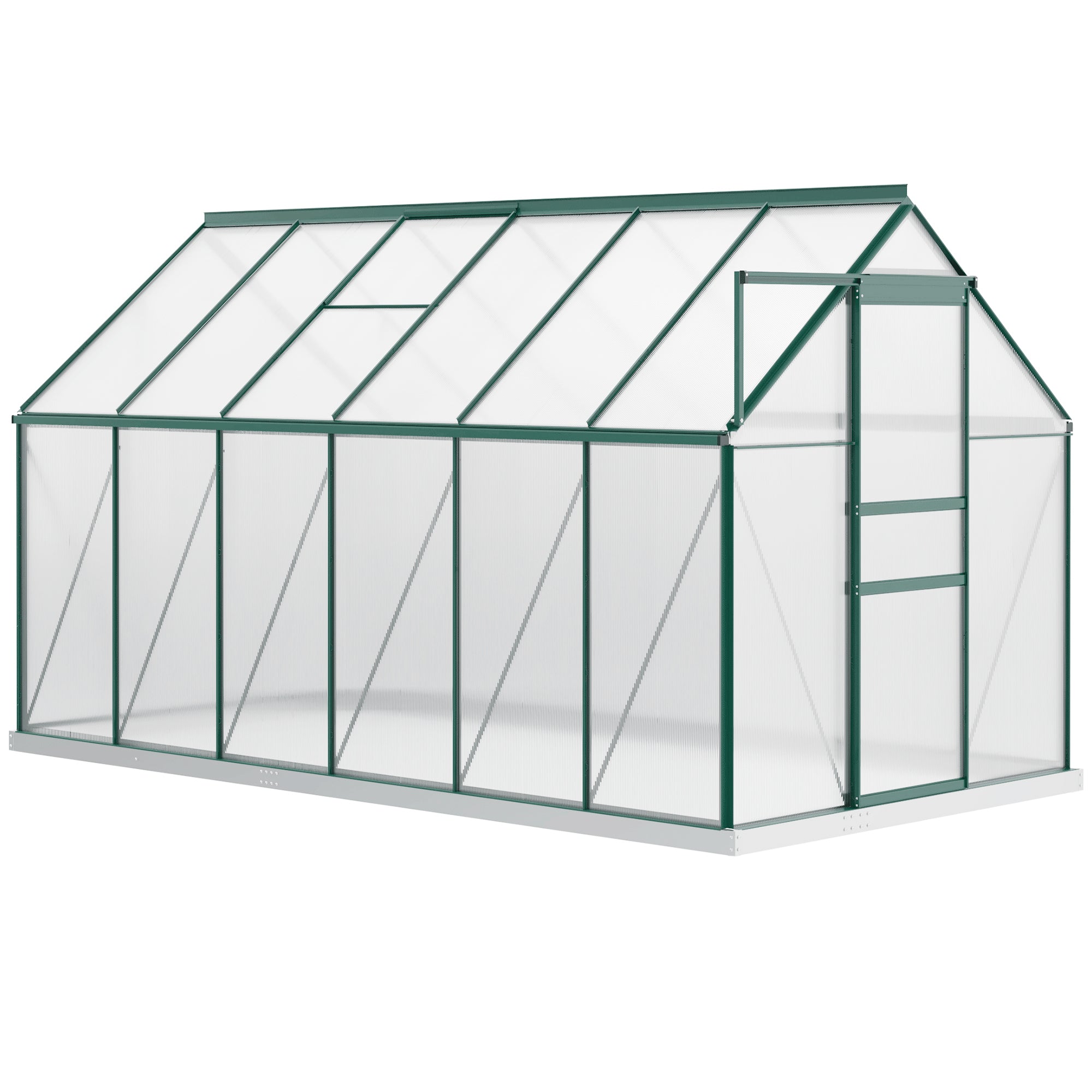 Outsunny 6' x 12' x 6.5' Polycarbonate Greenhouse, Walk-in Green House with Adjustable Roof Vent Galvanized Base Sliding Door Rain Gutter for Outdoor Garden Backyard, Green