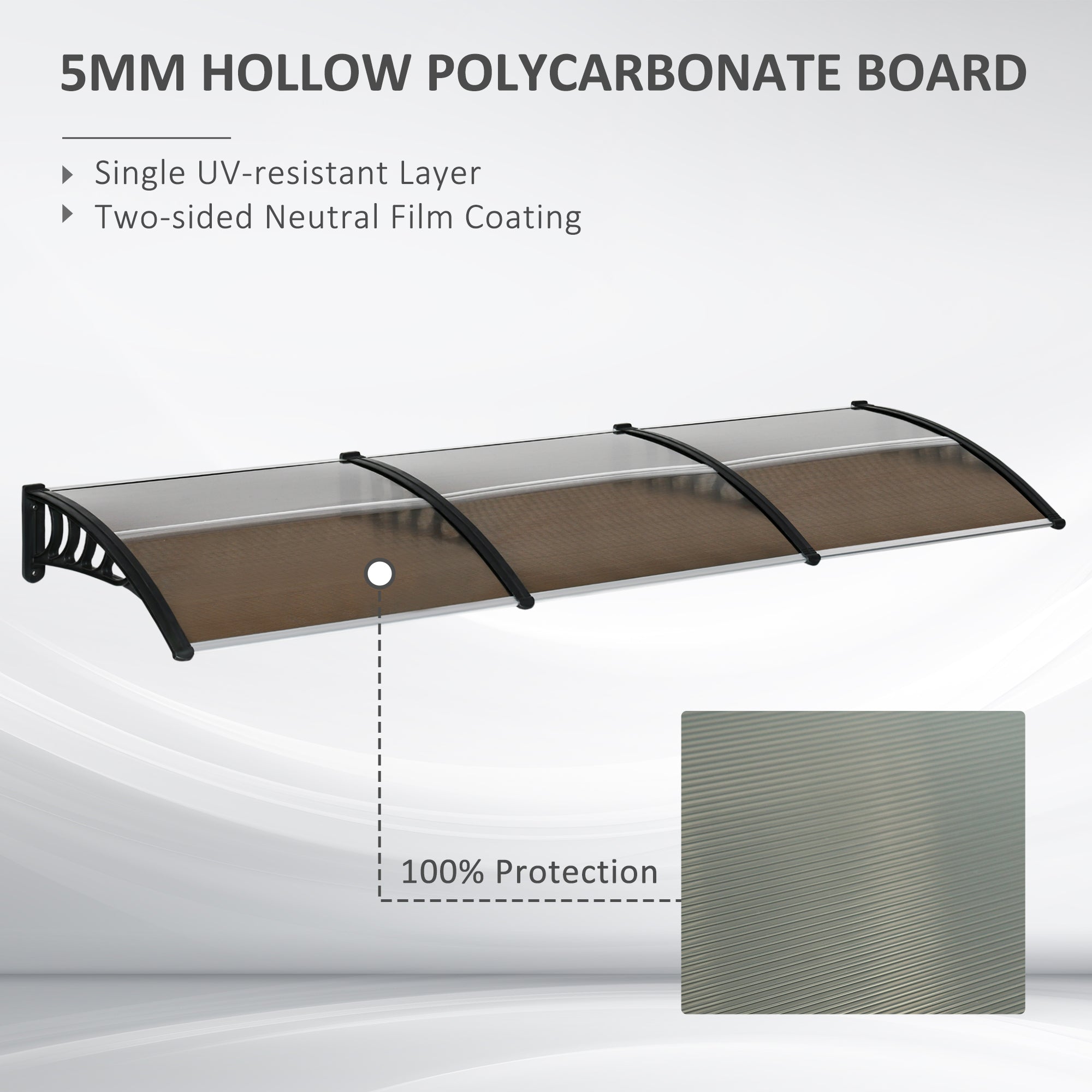 Outsunny UV Protection Awning: 119.3"x37.8" Polycarbonate Front Door Patio Shade Canopy for Outdoor Coverage, Brown