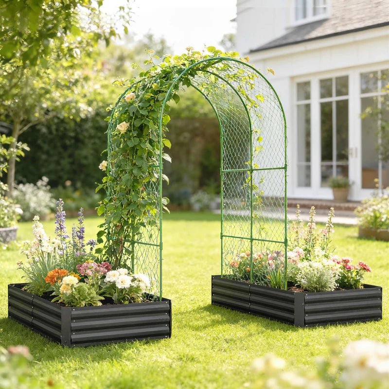Metal Raised Garden Bed with Trellis, Galvanized Garden Bed Kit Outdoor Garden Box with Trellis, Black