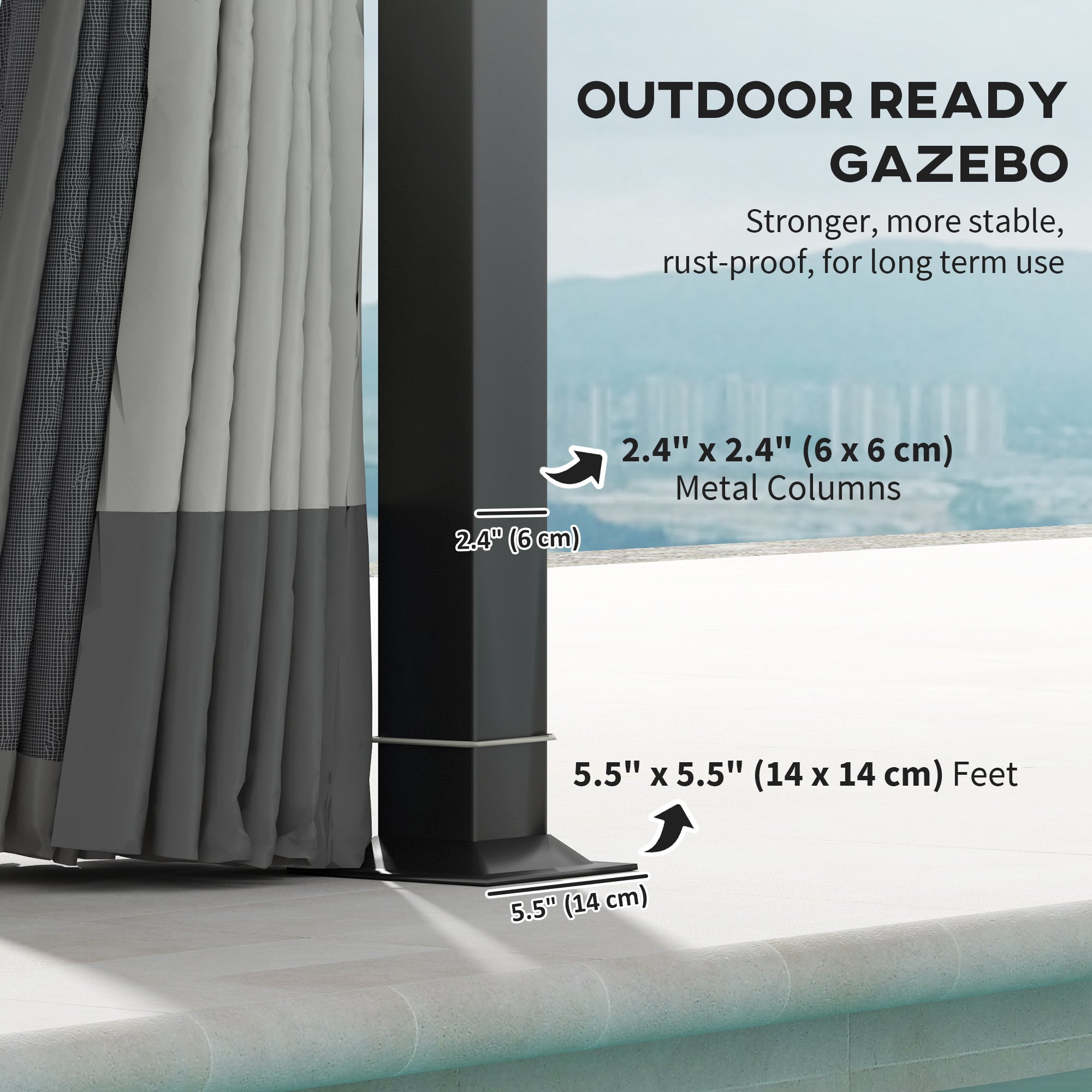 Outsunny 11' x 13' Patio Gazebo, Double Roof Outdoor Gazebo Canopy with Netting & Curtains, Galvanized Metal Frame, Light Grey