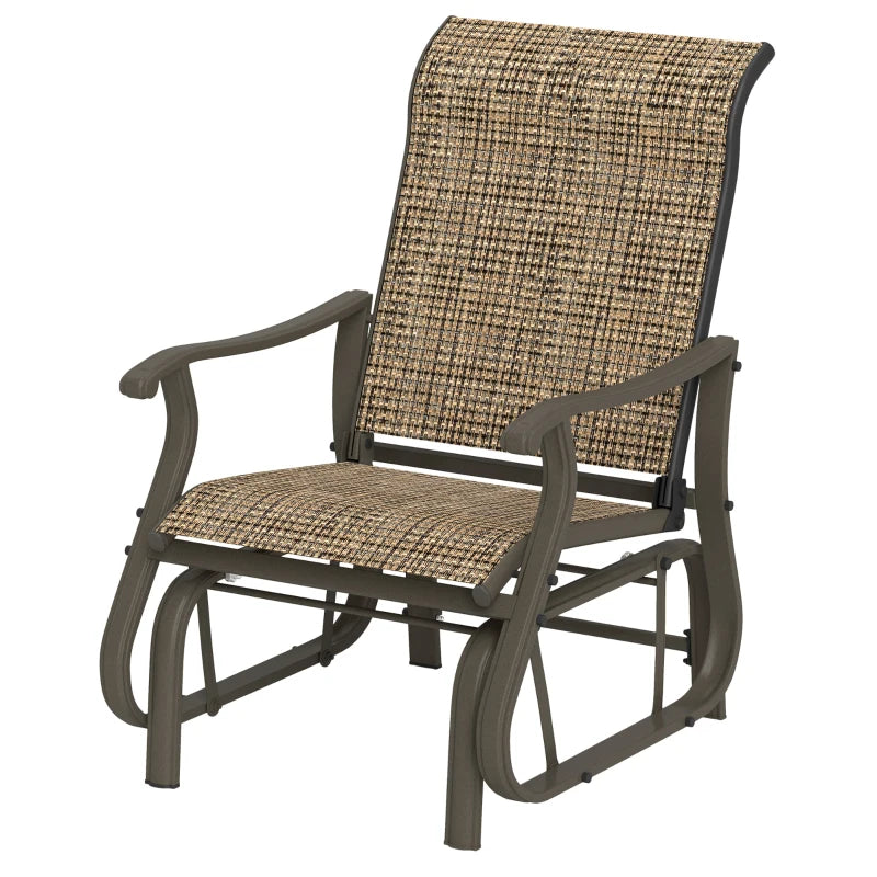Outdoor Glider Chair, Patio Glider with Steel Frame and Mesh Fabric, Outdoor Patio Chair for Backyard, Garden and Porch, Light Mixed Brown