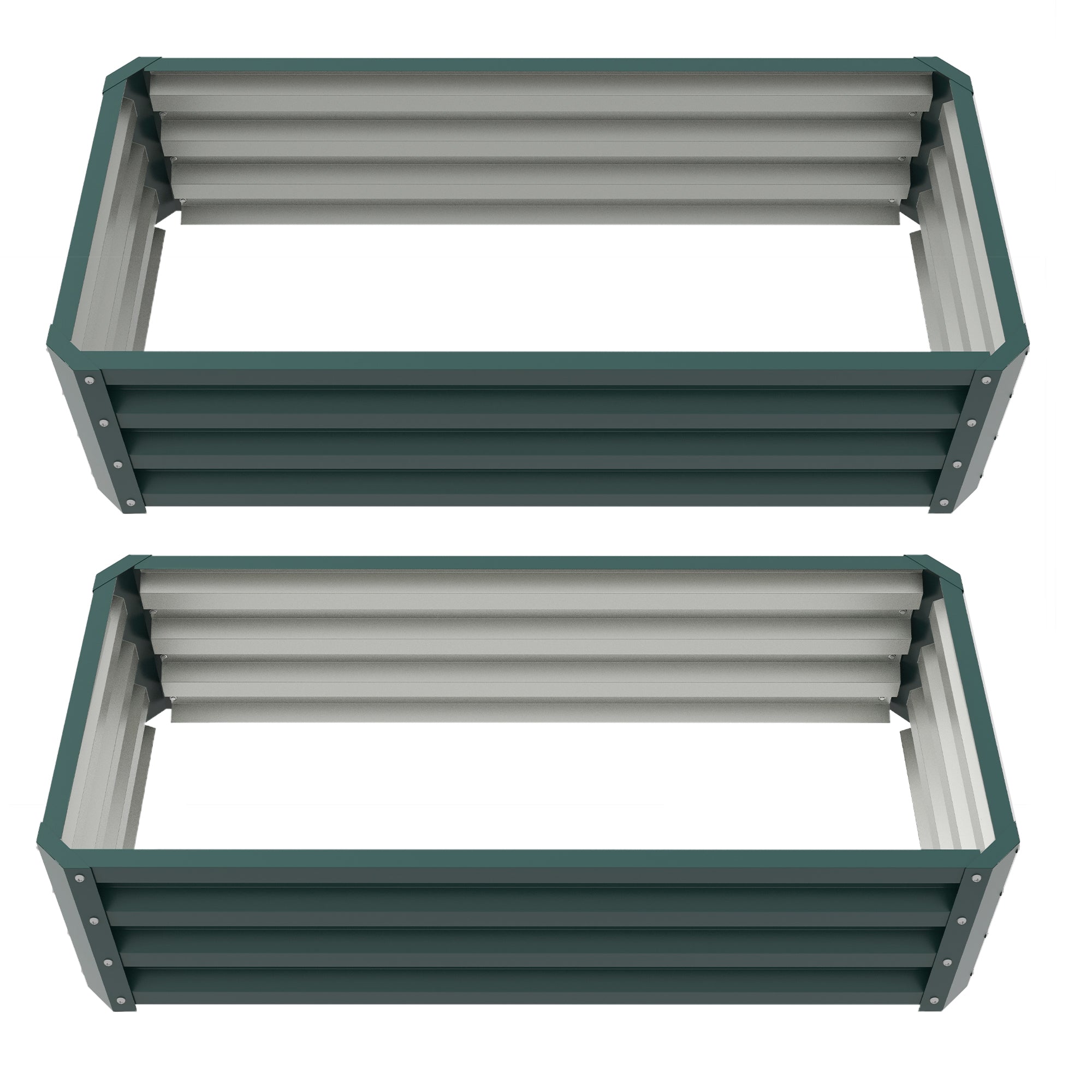 Outsunny Outdoor Galvanized Raised Garden Beds in Green - Set of 2 Planter Boxes for Flowers, Herbs & Vegetables