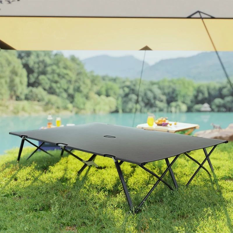 Two Person Folding Camping Cot Outdoor Portable Double Cot with Carrying Bag 76" Dark Grey