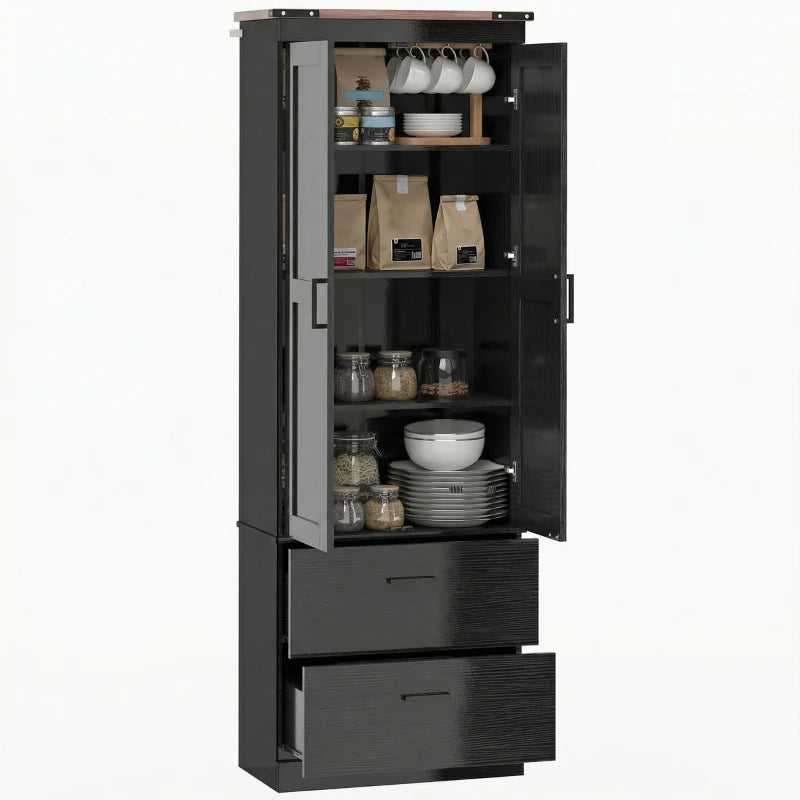 67" Tall Kitchen Pantry Storage Cabinet, Kitchen Pantry Cabinet with Doors, Drawers and Adjustable Shelves, Black