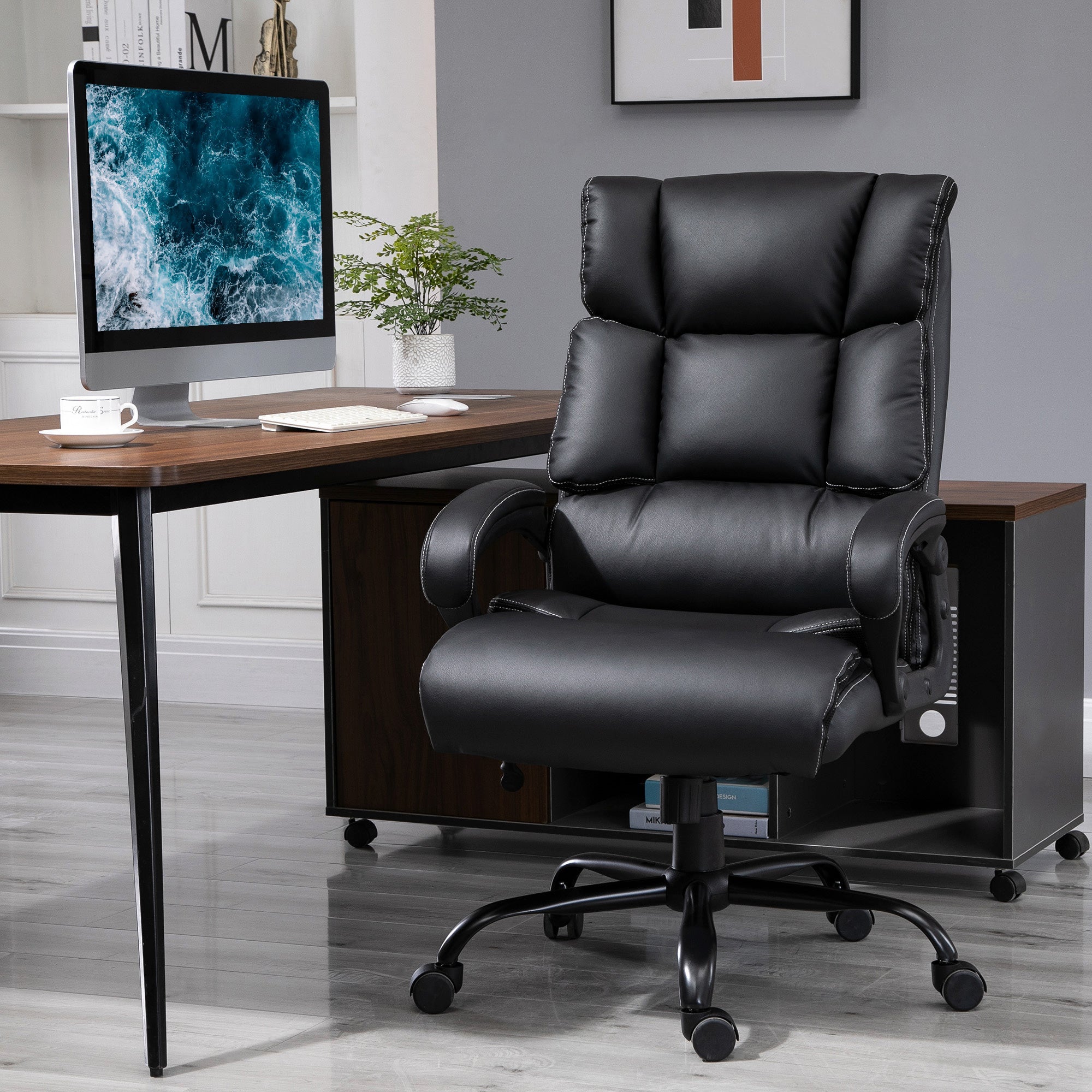 Vinsetto Ergonomic Office Chair Heavy Duty Tall Big Adjustable Height PU Leather Rocker Swivel Black