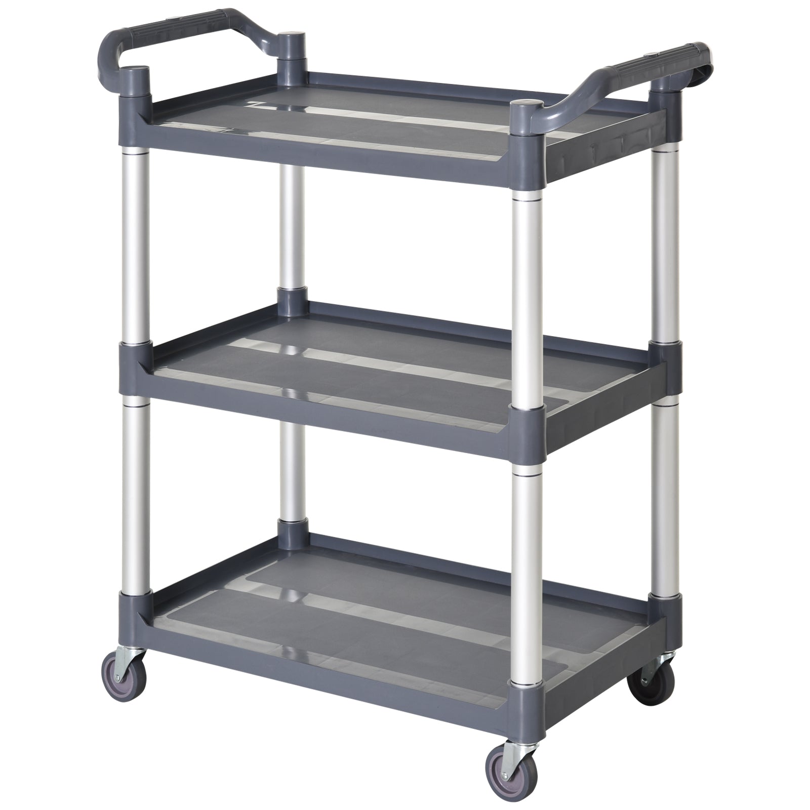 HOMCOM Large 3-Tier Metal Utility Cart Rolling Storage Trolley with Shelves for Restaurant Hotel Living Room Silver