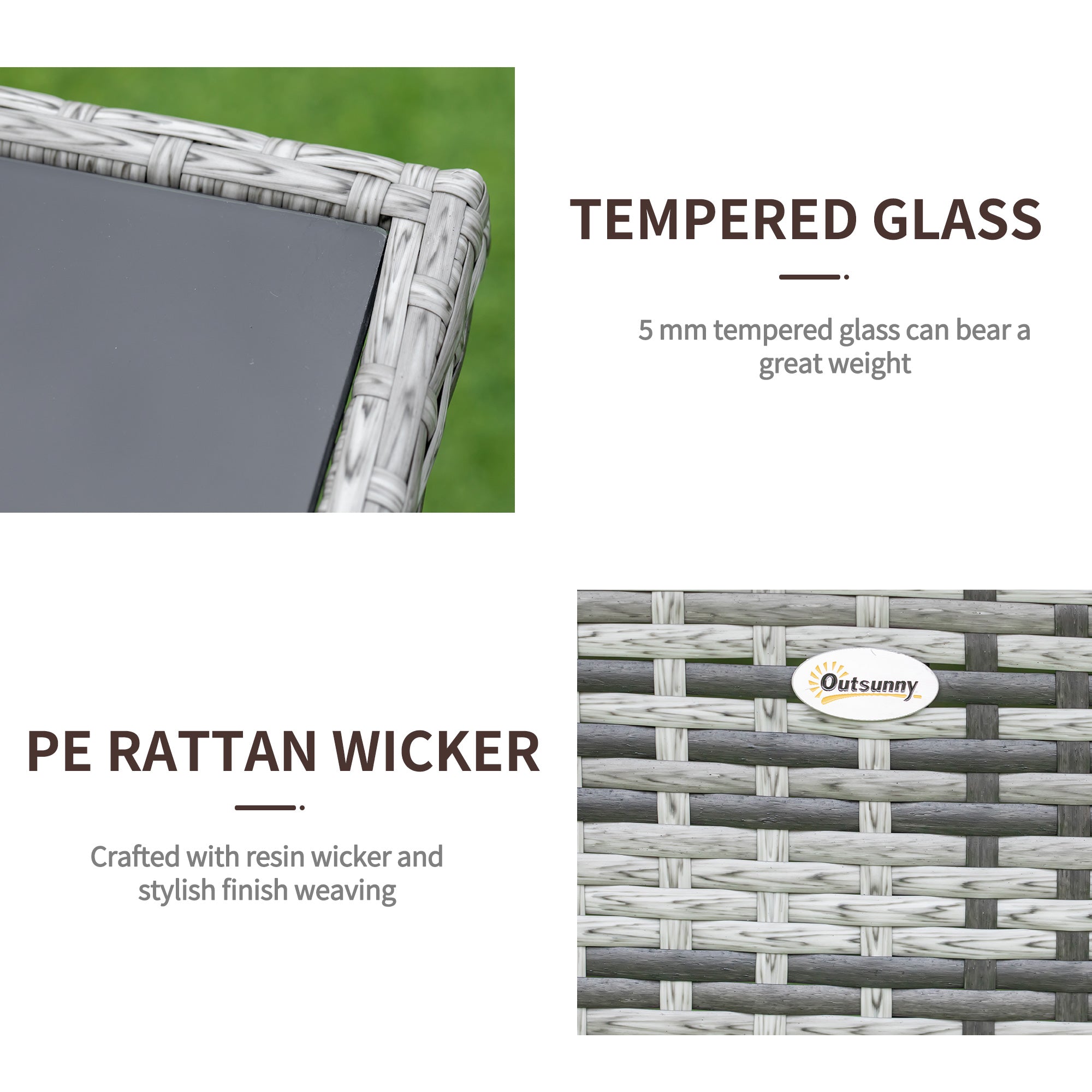 Outsunny Patio Rattan Dining Table with Glass Top Storage Shelf Yard Furniture 59"x34"x29" Grey