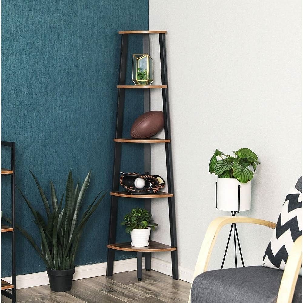 Modern 4-Shelf Brown Black Corner Shelving Unit Slim Bookcase - Free Shipping