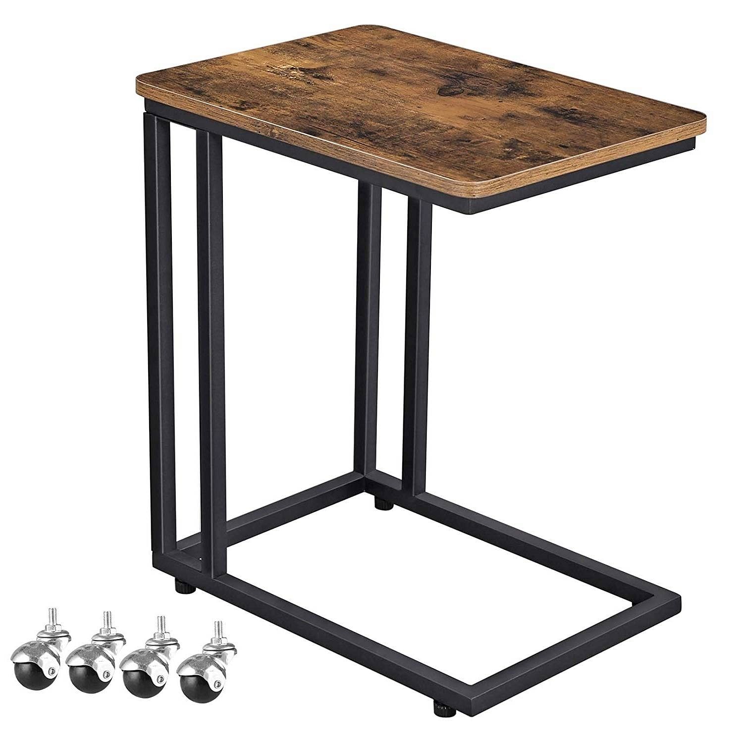Modern Industrial Side Table Nightstand TV Tray on Wheels - Free Shipping