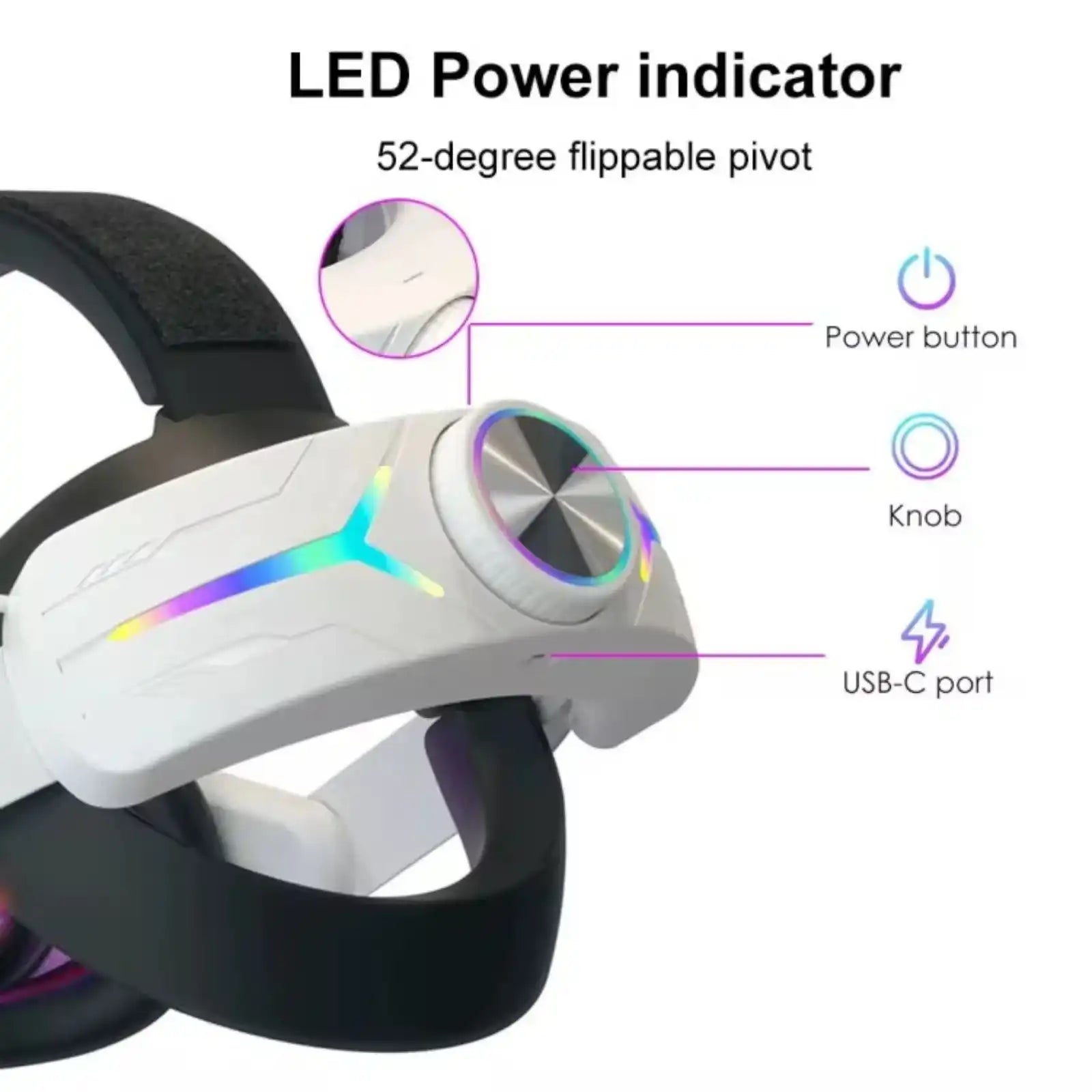 VR Meta Head Strap 12,000mAh Battery | RGB Lighting for Meta Quest 3/3S Adjustable for VR Gaming |C2 Pro TUTT