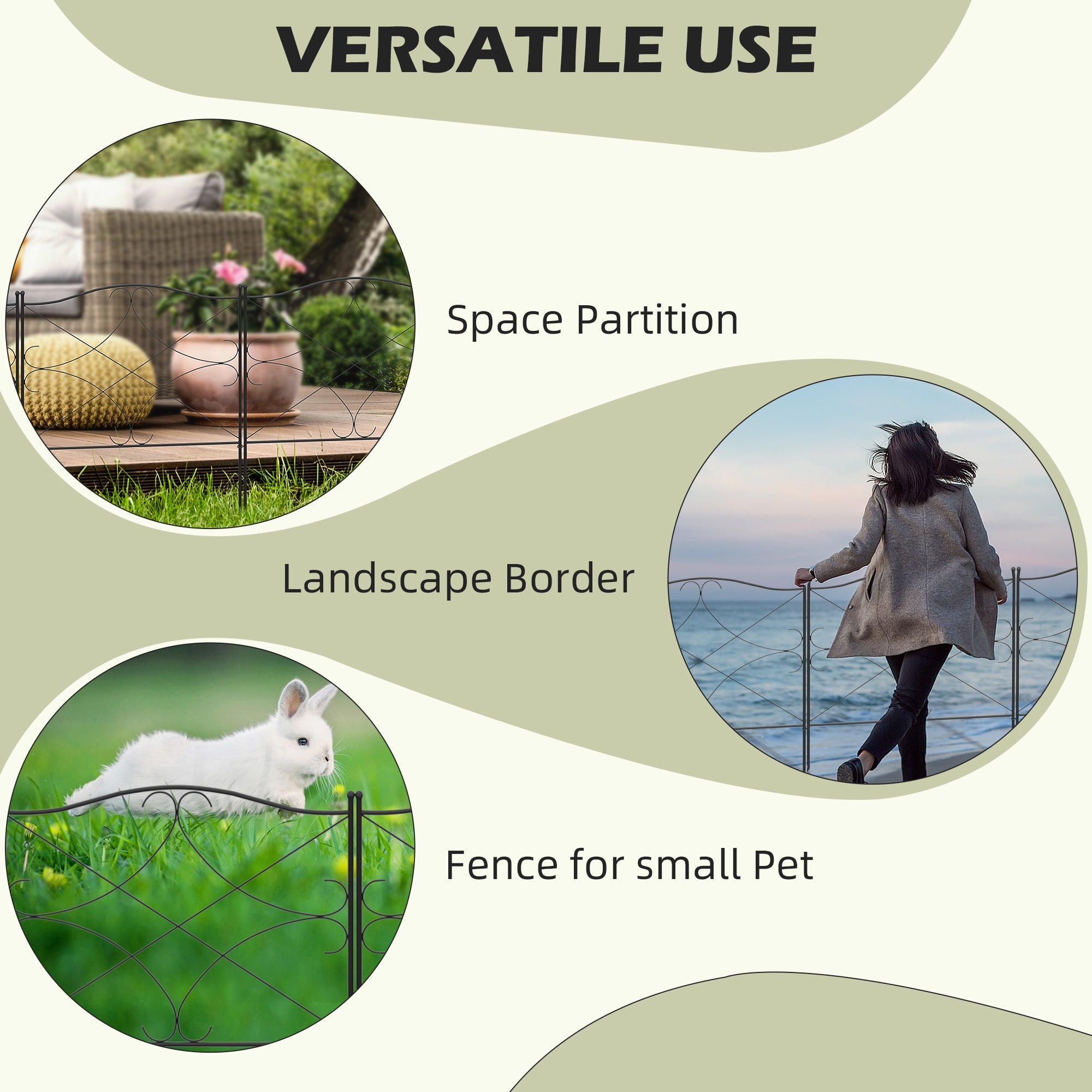 Outsunny 5-Pack Decorative Garden Fencing Linear 10-Feet Rustproof Metal Wire Border Panels 24 x 31-Inch Black