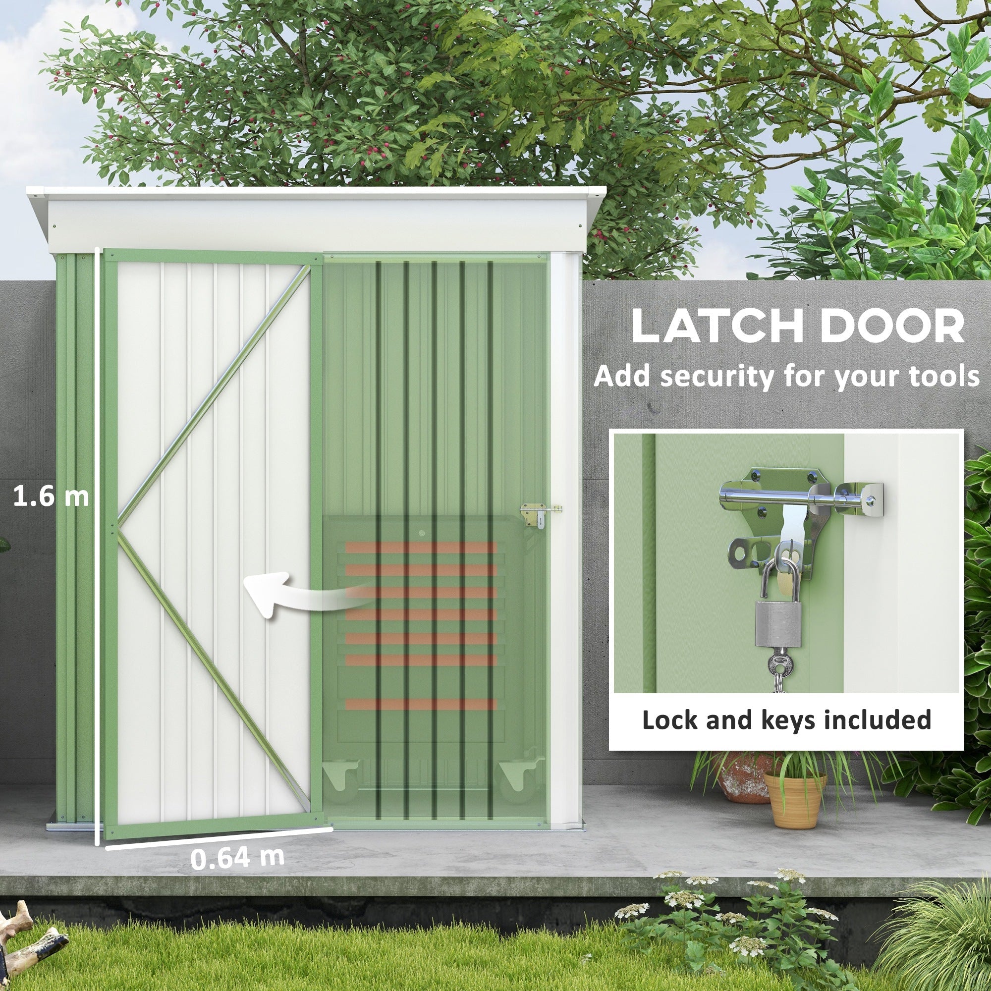Outsunny Small Outdoor Storage Shed 5'x3'x6' - Garden Tool Bike Shed with Adjustable Shelf, Lock, Gloves, Green