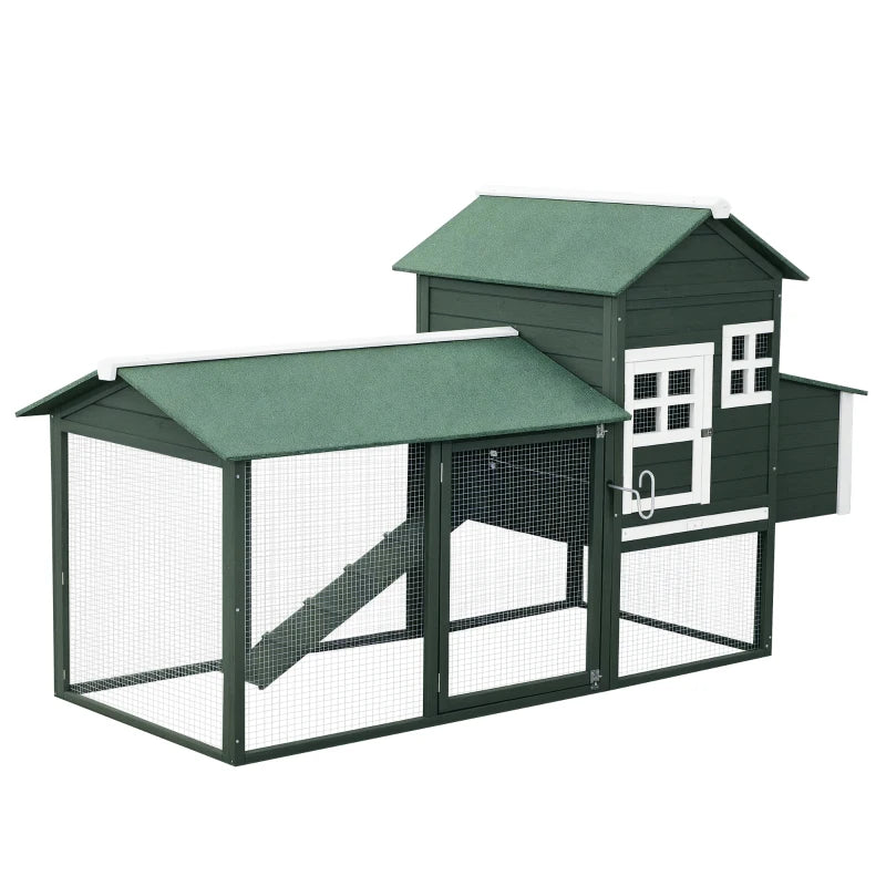 84" Chicken Coop Wooden Hen House Rabbit Hutch Poultry Cage Pen Outdoor Backyard with Nesting Box and Run, Green