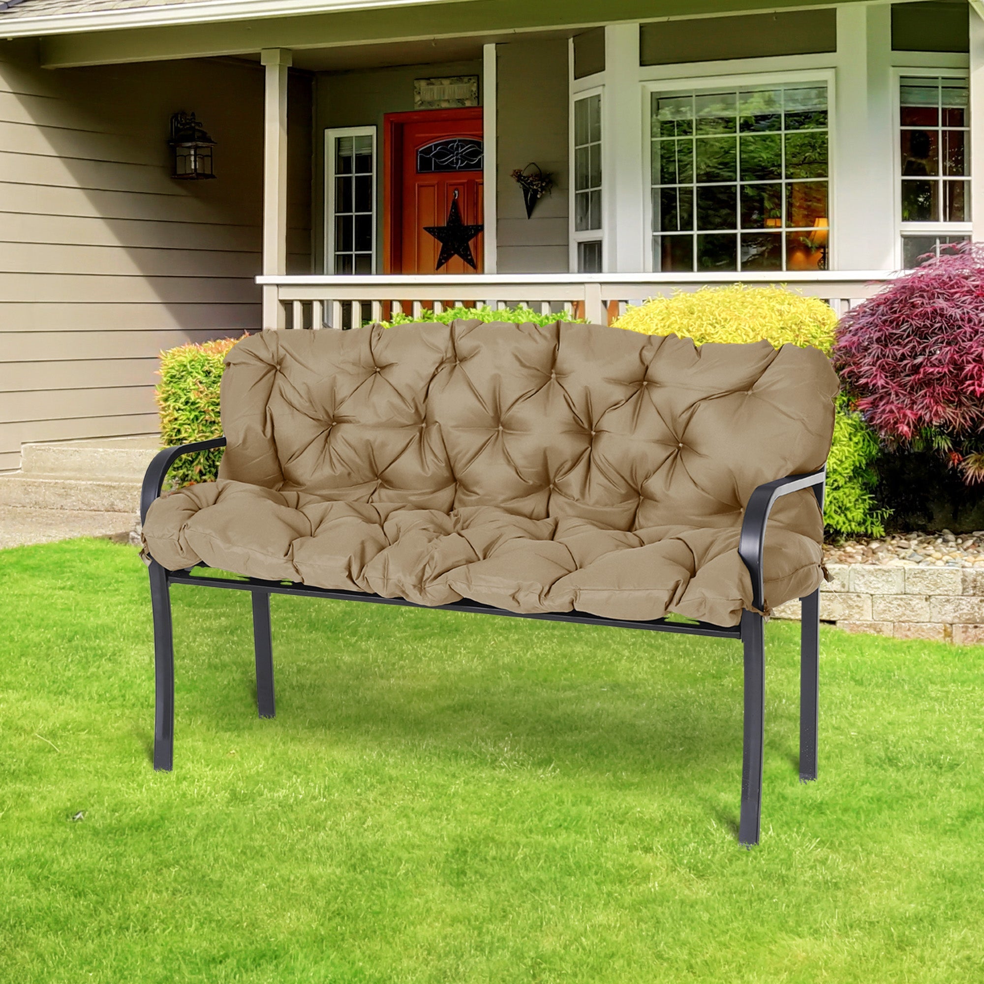 Outsunny 3 Seater Outdoor Seat Pads Bench Swing Chair Replacement Cushions Backrest for Patio Garden, Khaki