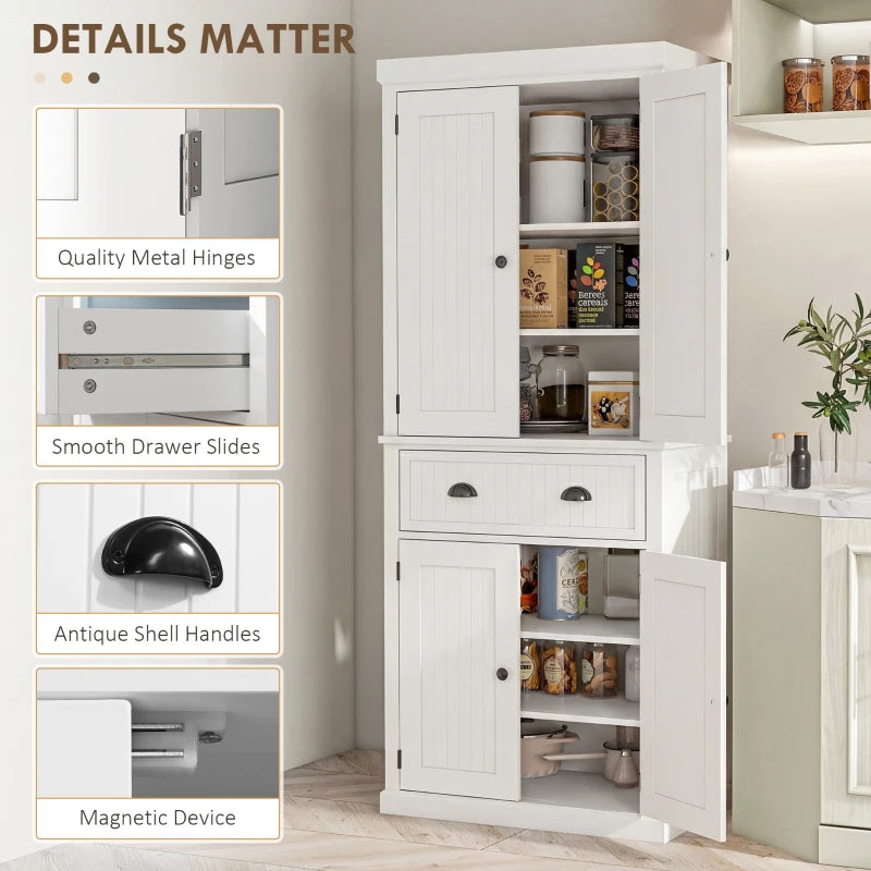 72" Kitchen Pantry, Freestanding Storage Cabinet with Drawer, Doors, Cream White