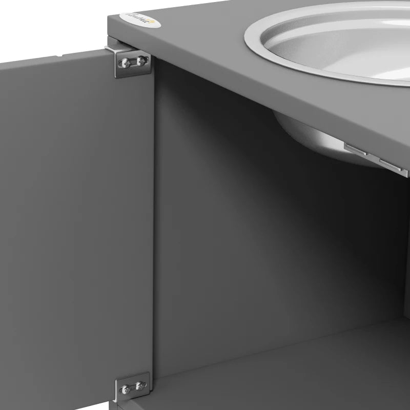 Elevated Dog Bowls for Large Dogs Pet Feeding Station with Stand, Storage, 2 Stainless Steel Food and Water Bowls, Grey