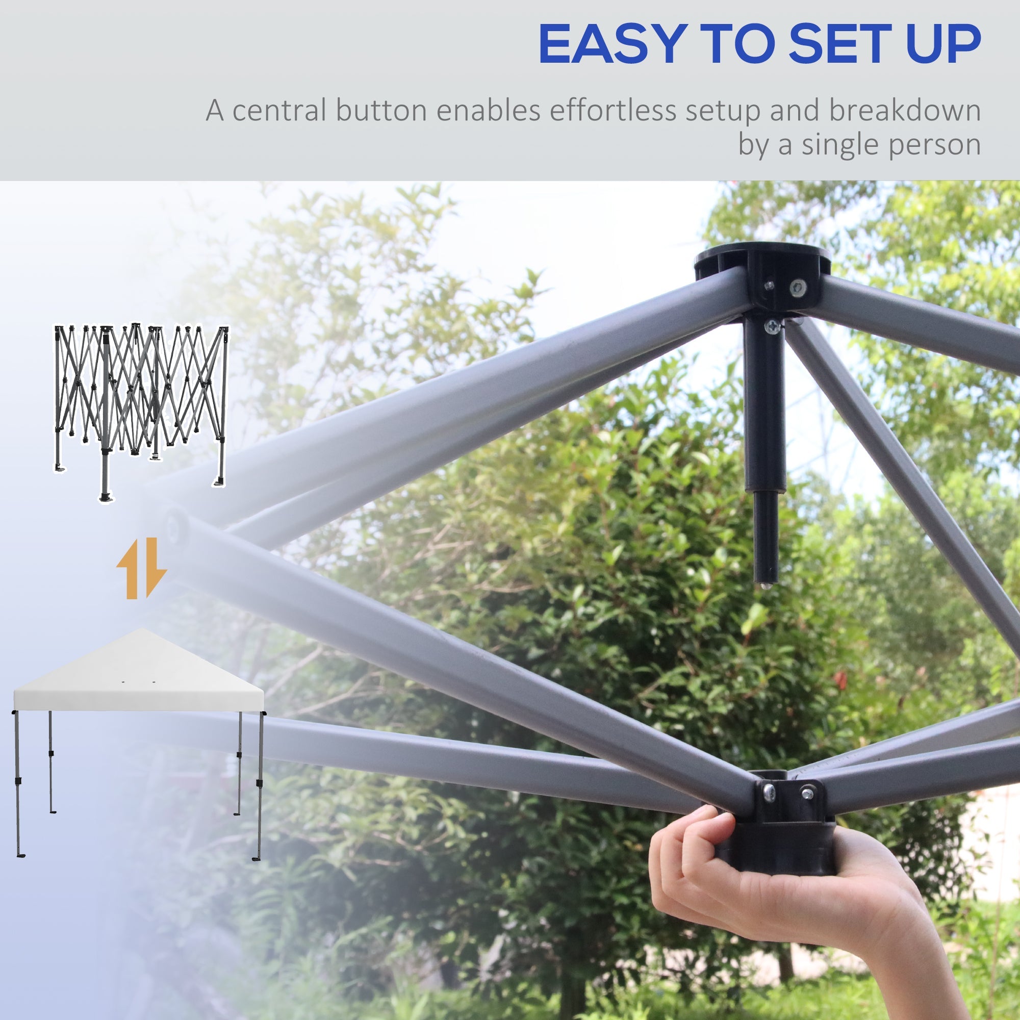 Outsunny 10x10FT Pop Up Canopy Instant Sun Shelter with Push Button Wheeled Bag Stakes Ropes Sandbags