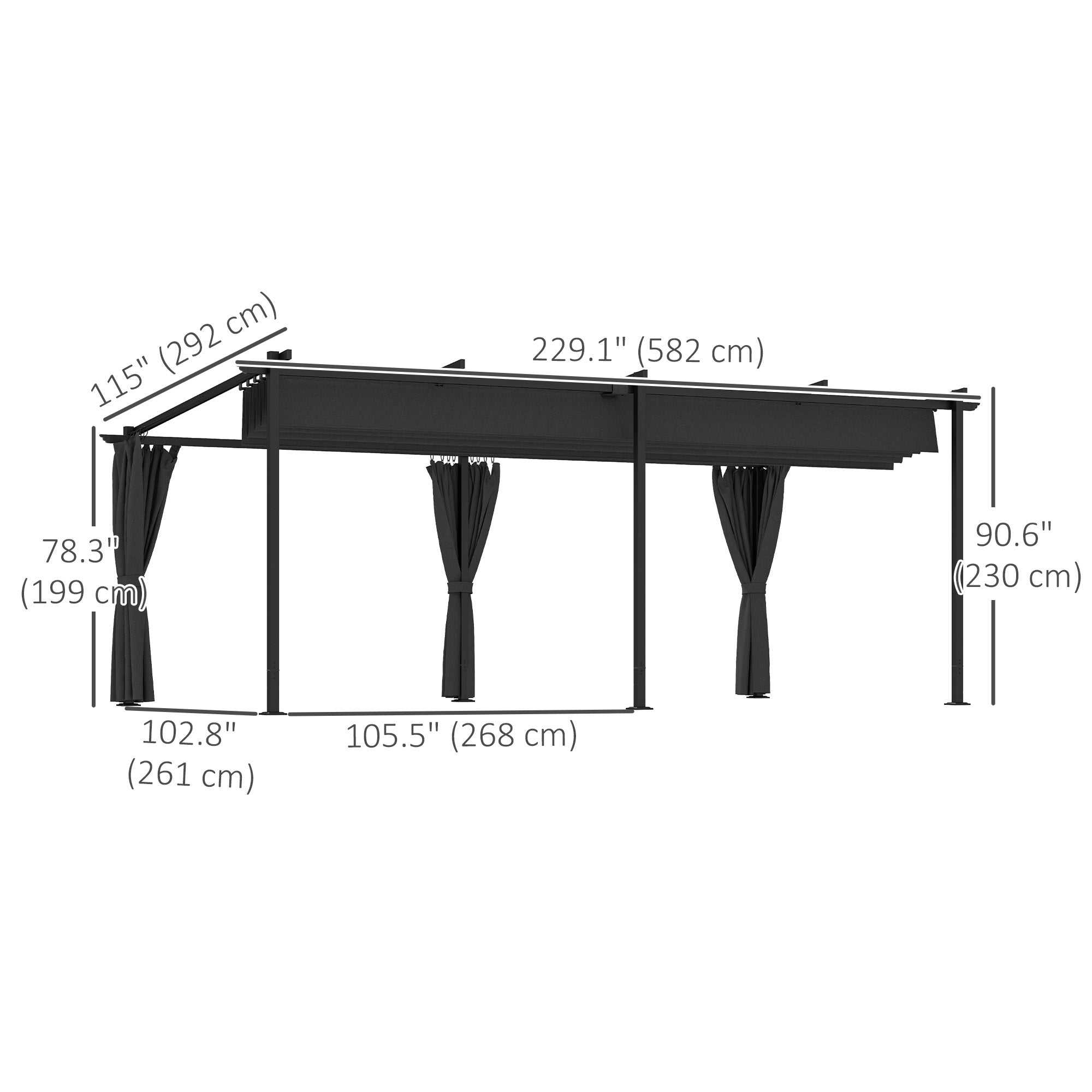 Outsunny 10' x 20' Metal Retractable Pergola Canopy with Sidewalls, Outdoor Gazebo UPF30+ Sun Shade Shelter for Garden, Deck