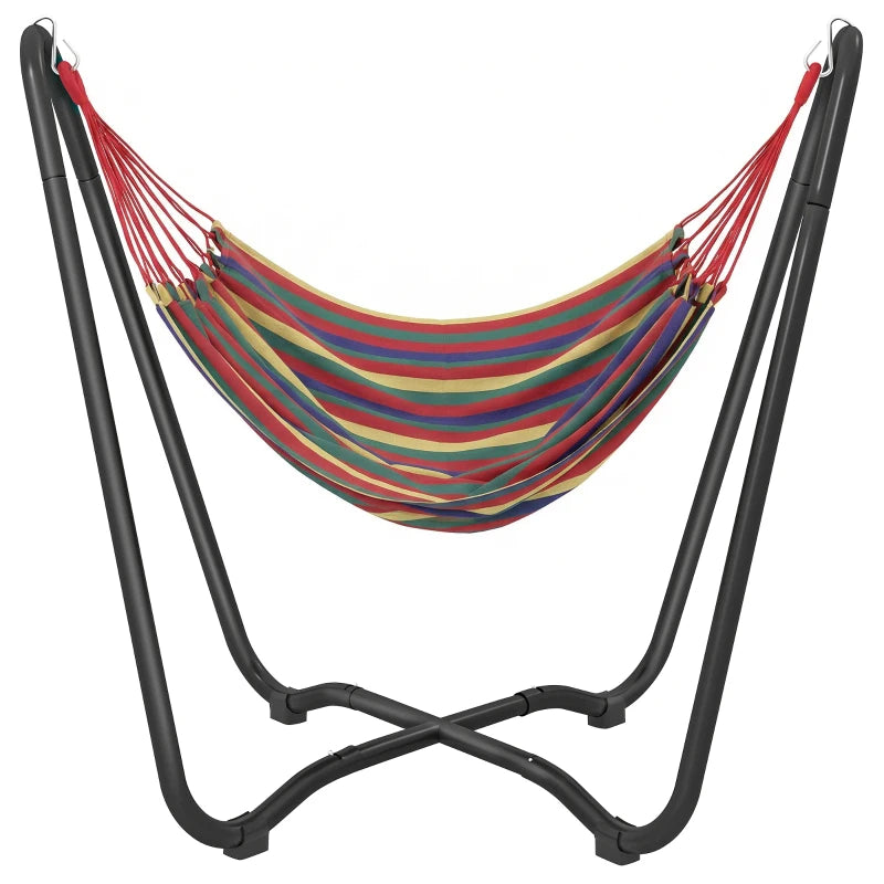 Patio Hammock with Stand, Fabric Outdoor Hammock Bed with Stand for Beach, Yard, Bedroom, Indoor, Outdoor, Muti-Colored