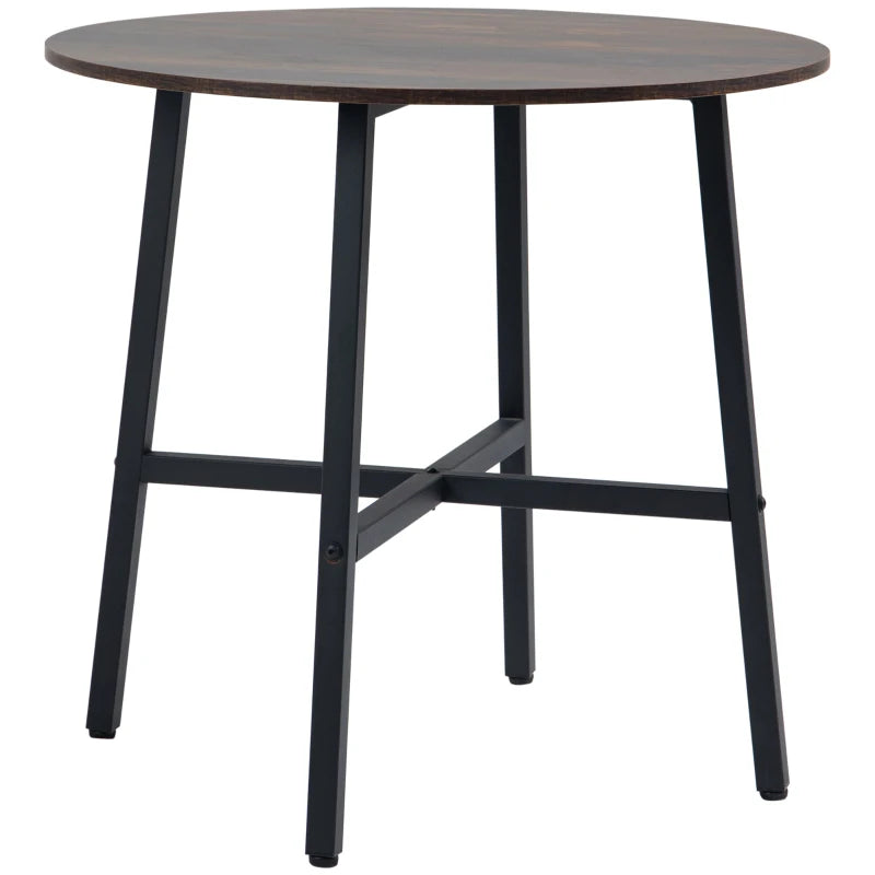 Ф31.5" Dining Room Table, Industrial Style Kitchen Table Round with Steel Legs, Rustic Brown