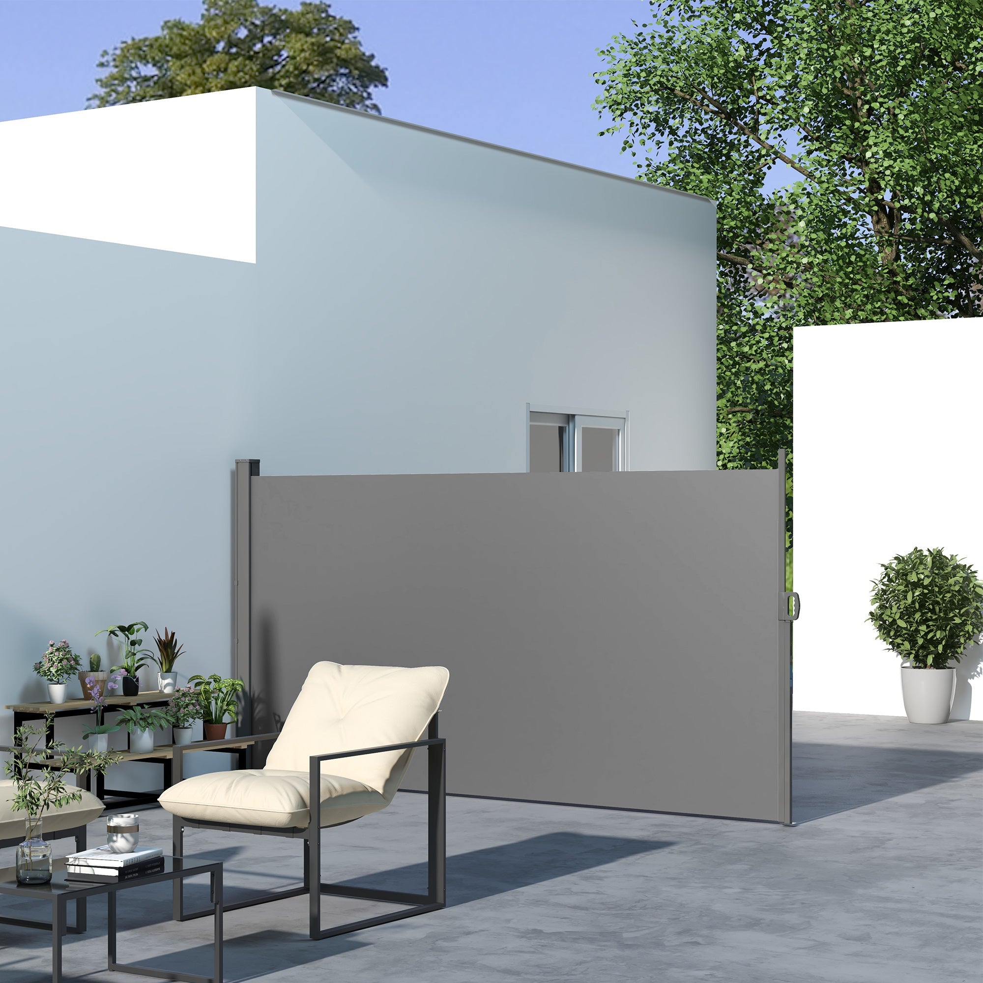 Outsunny Retractable Side Awning 118" x 63" UV Wind Resistant Outdoor Privacy Screen Folding Patio Light Grey