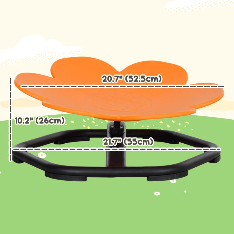 Qaba Flower-Shaped Kids Swivel Chair, Non-Slip Sensory Spinning Chair for Physical Coordination Training, Orange
