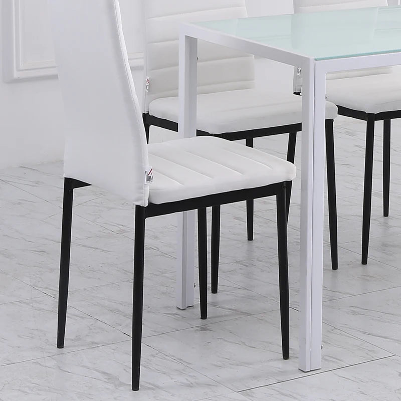 High Back Dining Chairs, Modern Upholstered Linen Fabric Accent Chairs with Metal Legs for Kitchen, Set of 4, White