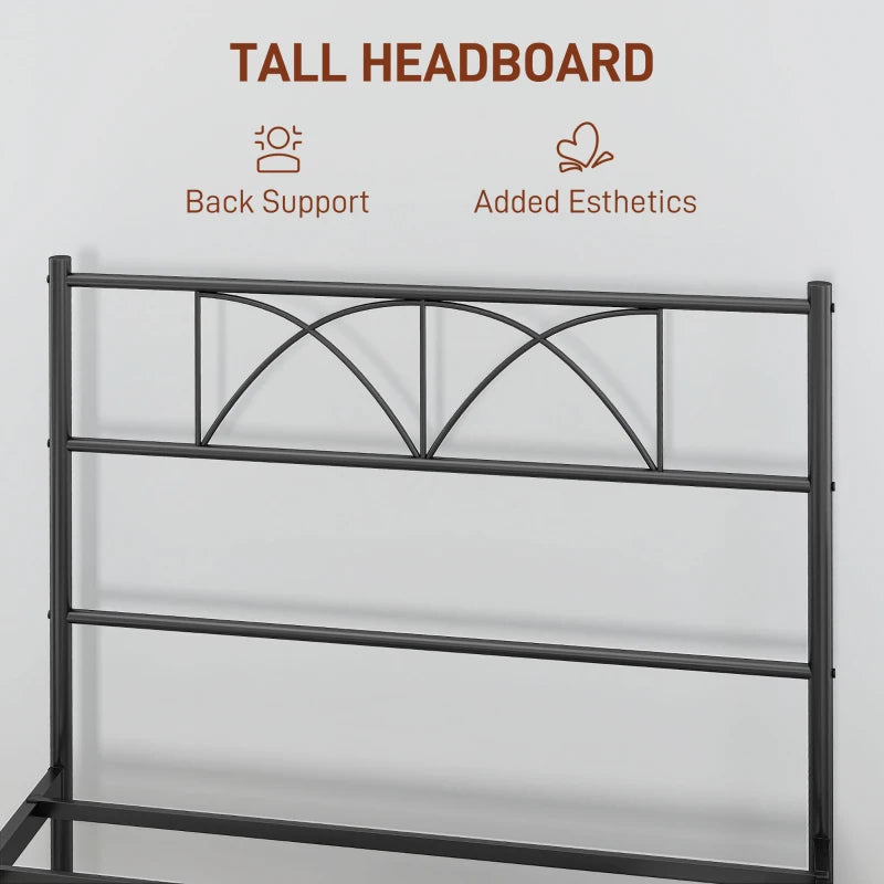 Metal Twin Platform Bed Frame with Headboard, Steel Slat Support, Underbed Storage, No Box Spring Needed, Easy Assembly