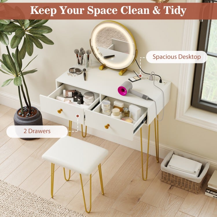 Vanity Desk with with Lighted Adjustable Mirror for Bedroom-White