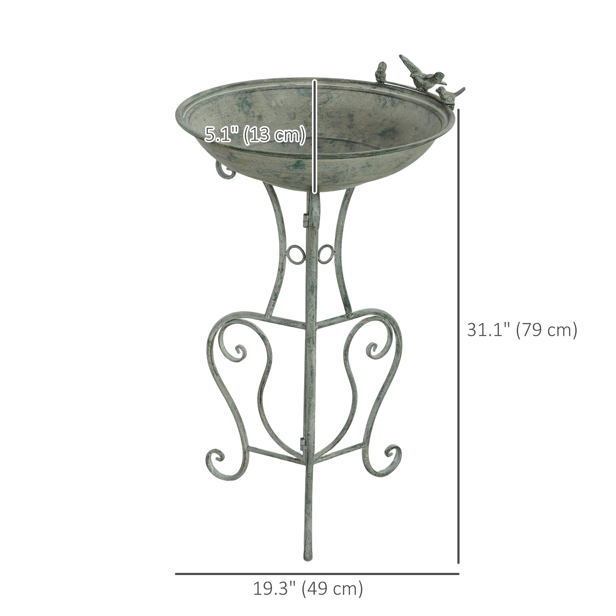Outsunny Metal Bird Bath for Outdoors, 19.3" Tall Round Birdbath with Bird Statues and Decorative Stand, Freestanding Bird Feeder for Garden, Yard, Patio Decor, Bronze