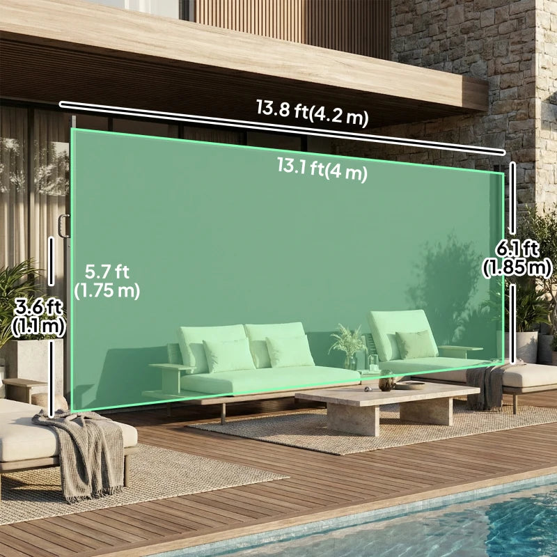 Retractable Side Awning, 165" x 73" Outdoor Privacy Screen, Water-Resistant, UV 50+, Dark Grey