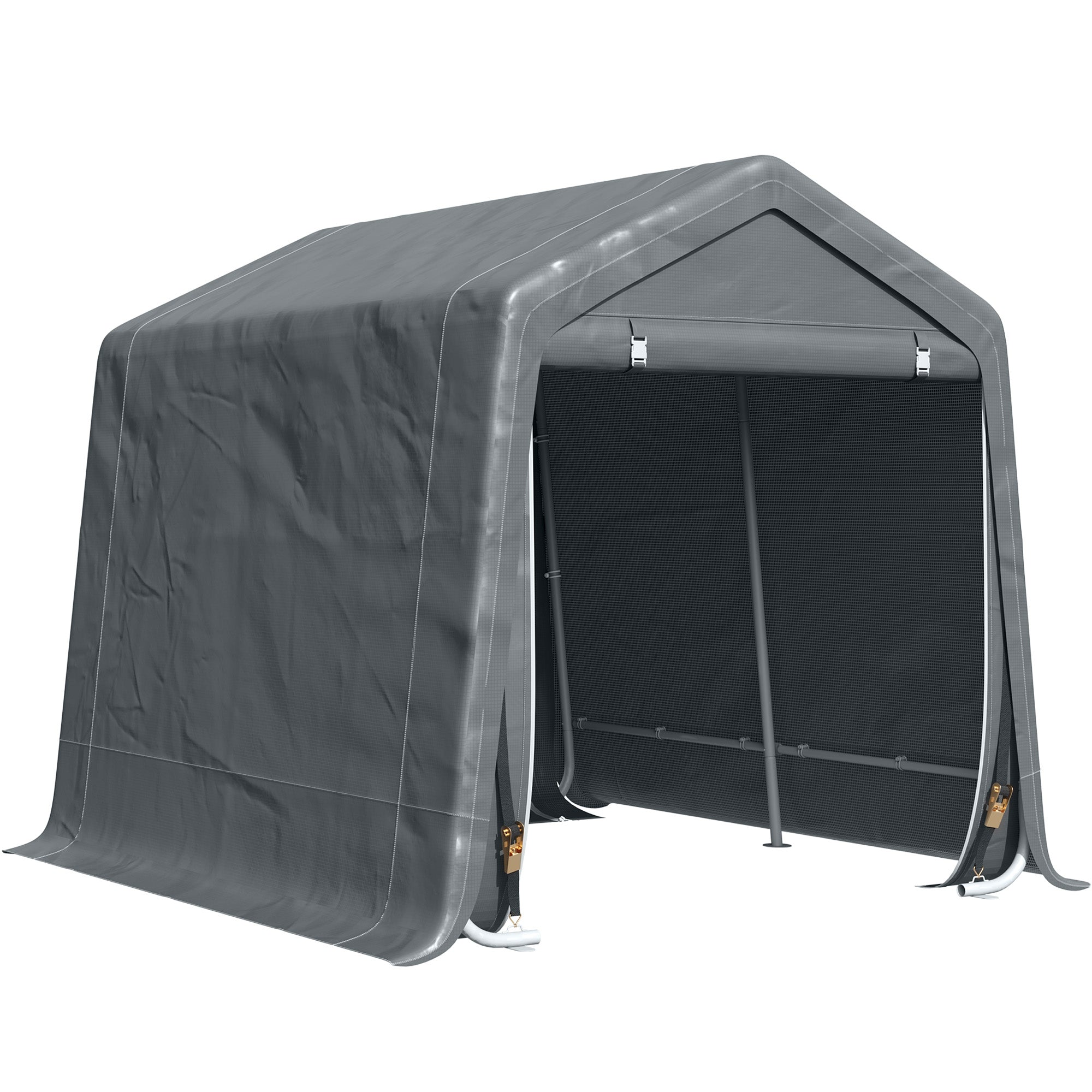 Outsunny 9.2x7.9 ft Heavy Duty Garden Storage Tent Bike Shed Patio Shelter with Metal Frame Double Zipper Doors Dark Grey