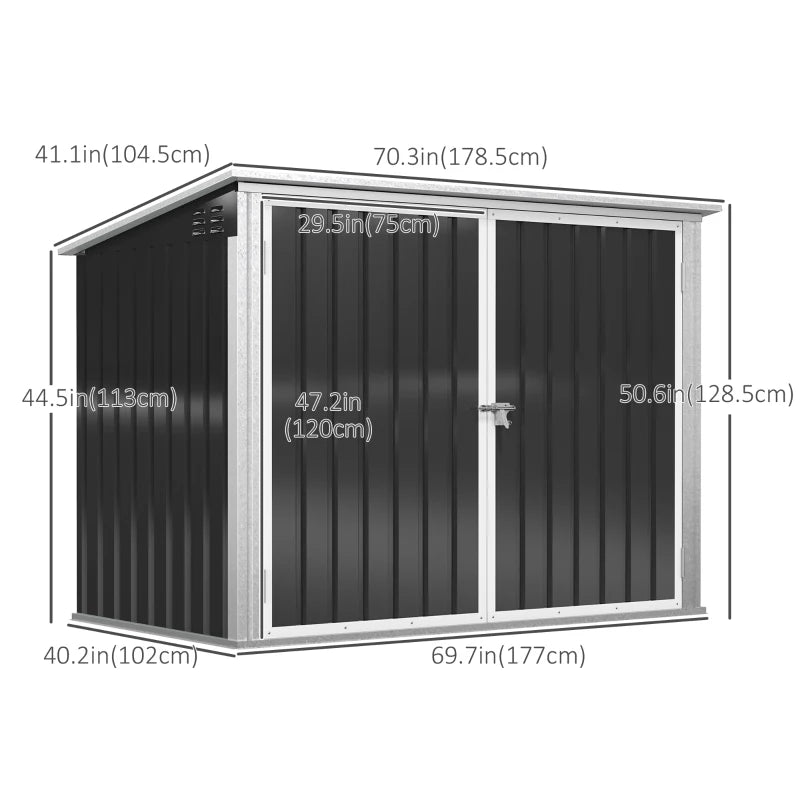 Outdoor Trash Can Shed with Double Door and Vents Outdoor Garden Storage for 2 Trash Cans, Dark Grey