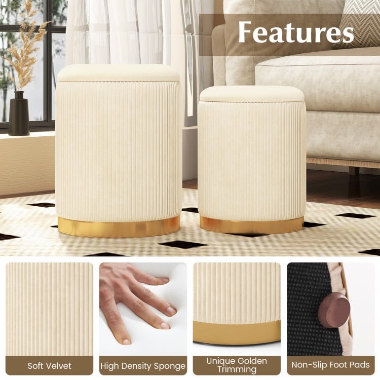 Velvet/Linen Fabric Storage Ottoman Set of 2-Golden