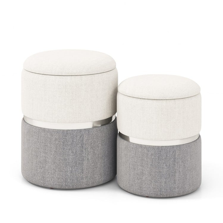 Velvet/Linen Fabric Storage Ottoman Set of 2-Gray