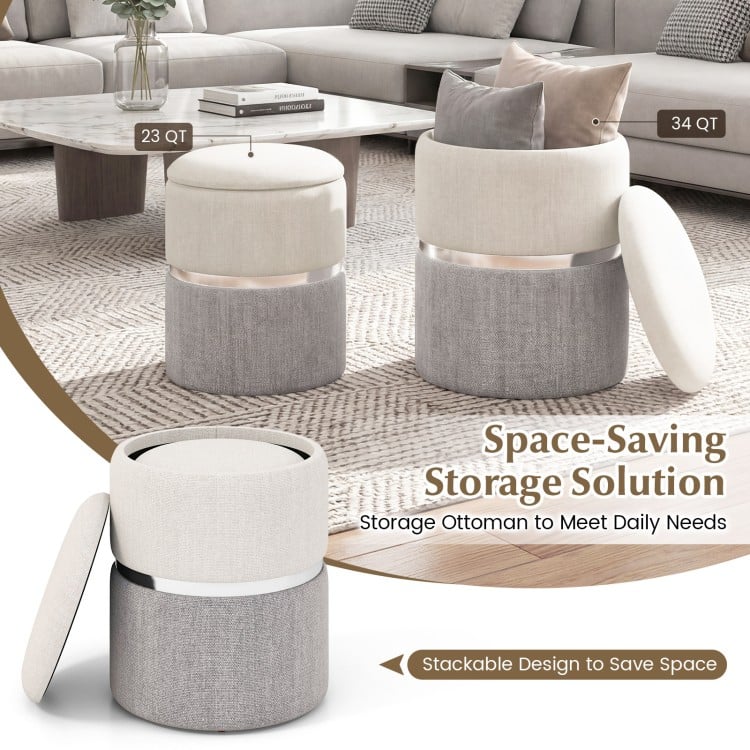 Velvet/Linen Fabric Storage Ottoman Set of 2-Gray