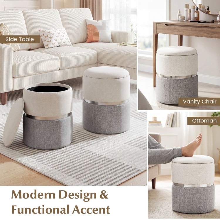 Velvet/Linen Fabric Storage Ottoman Set of 2-Gray