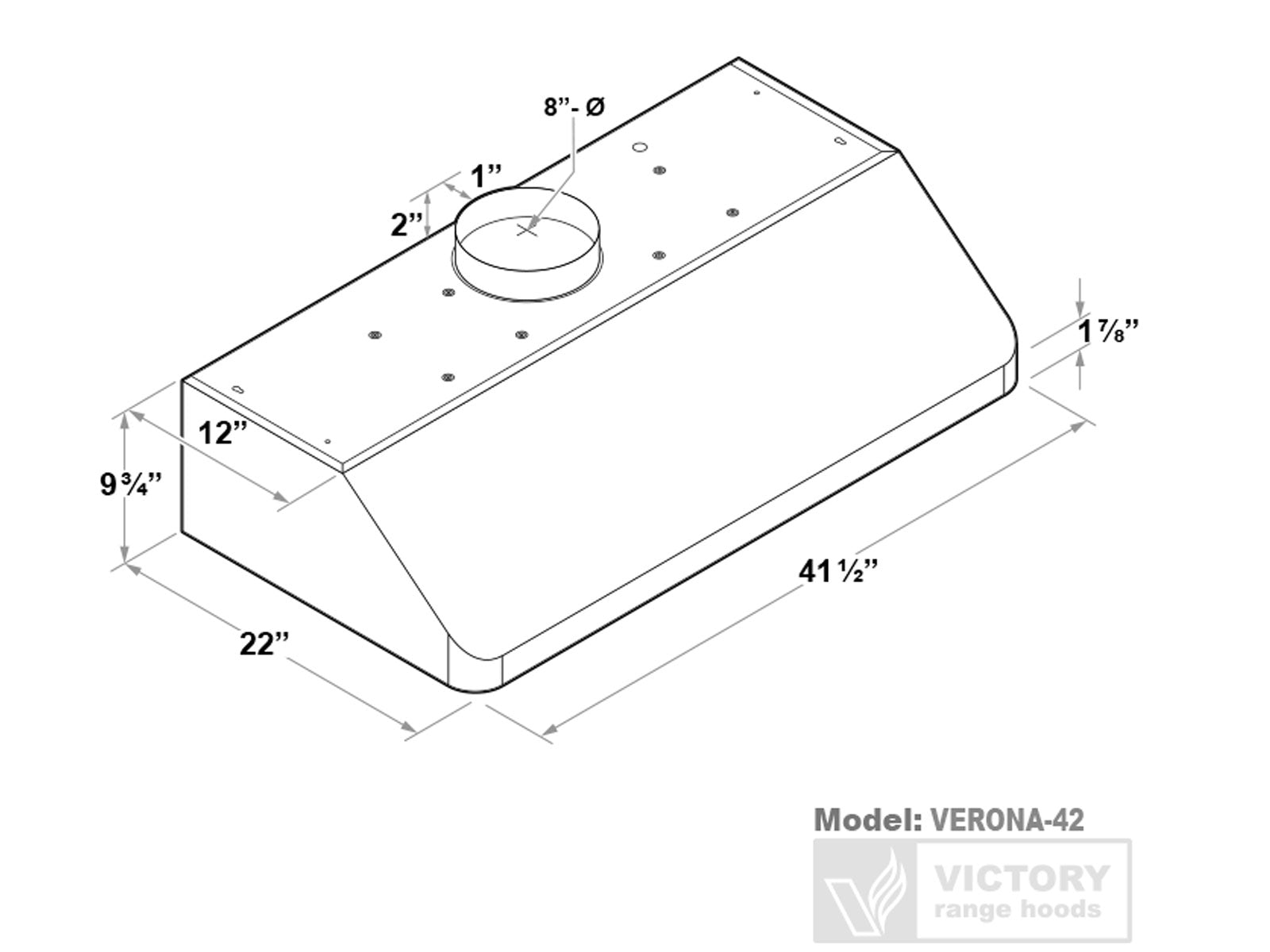 42 Inch 900 CFM Under Cabinet Range Hood - VICTORY Verona
