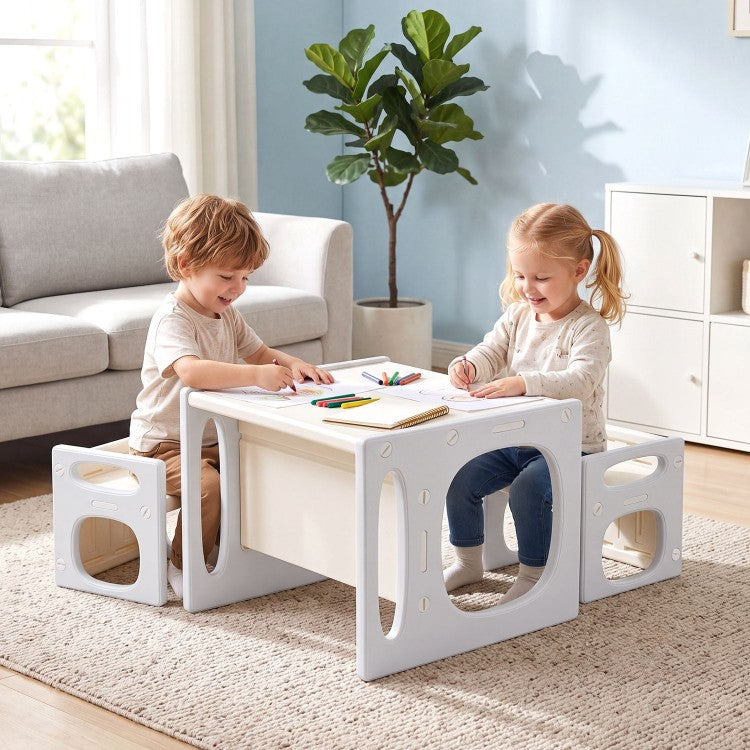 Kids Table & Chairs Set for Toddlers Ages 1-5 – Convertible Activity Table, Desk, Stools & Storage