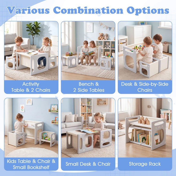 Kids Table & Chairs Set for Toddlers Ages 1-5 – Convertible Activity Table, Desk, Stools & Storage
