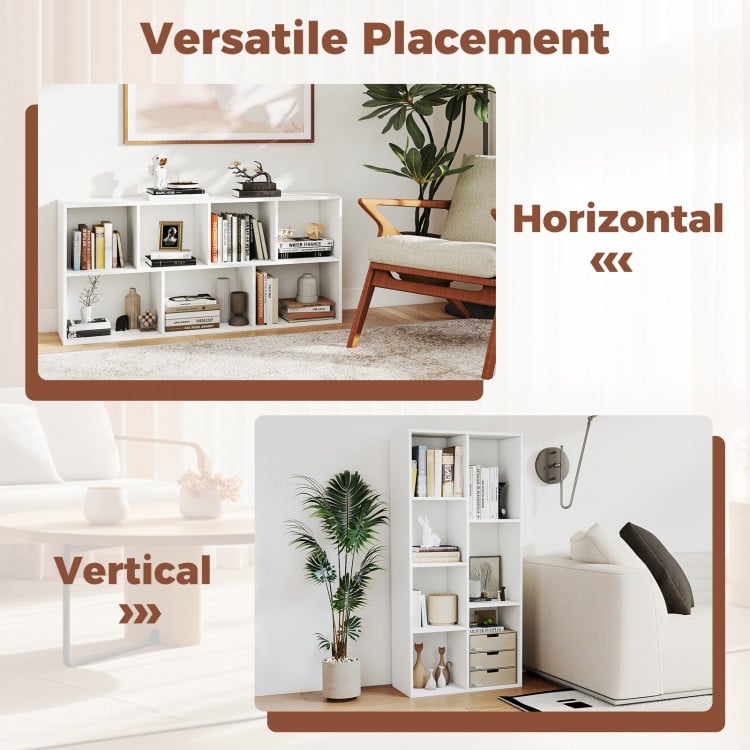 Vertical or Horizontal Freestanding Bookshelf with 7 Compartments-White