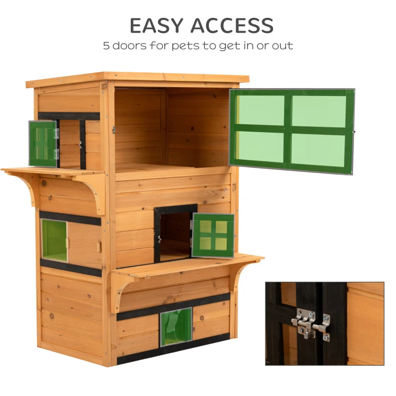 Cat House, Outdoor 3-Tier Kitty Shelter, Weather Resistant, w/ Escape Door